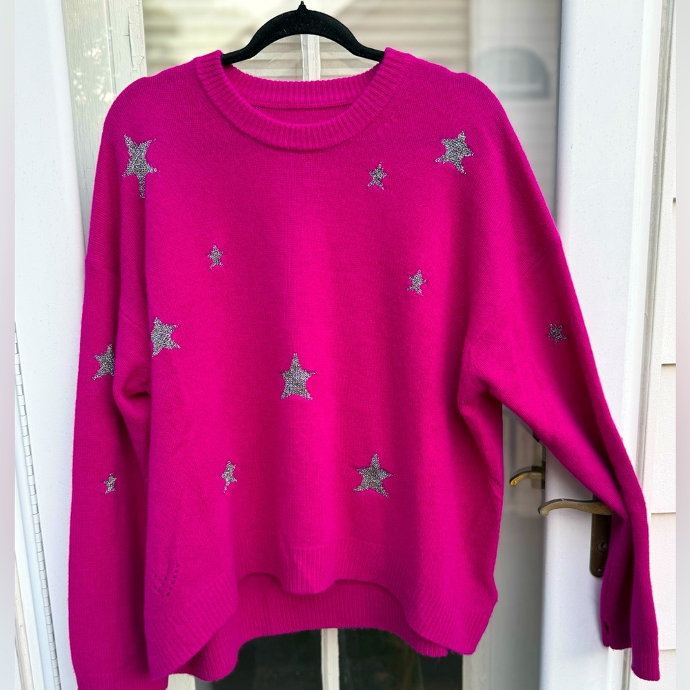Zadig & Voltaire Fuchsia Markus Sweater with Silver Stars